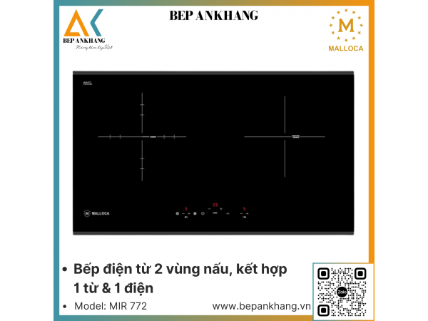 Bếp điện từ 2 vùng nấu kết hợp Malloca MIR 772 - Made in Spain